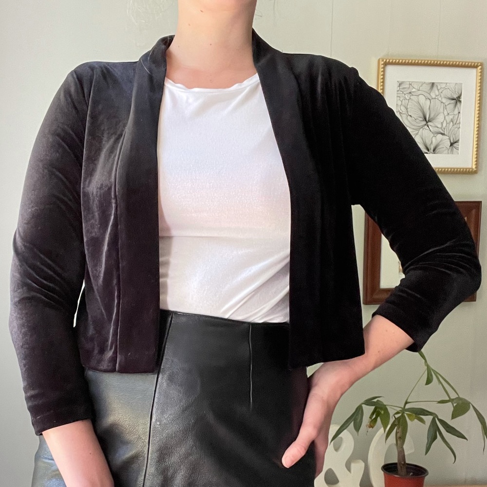 CALVIN KLEIN VELVET CROPPED CARDIGAN